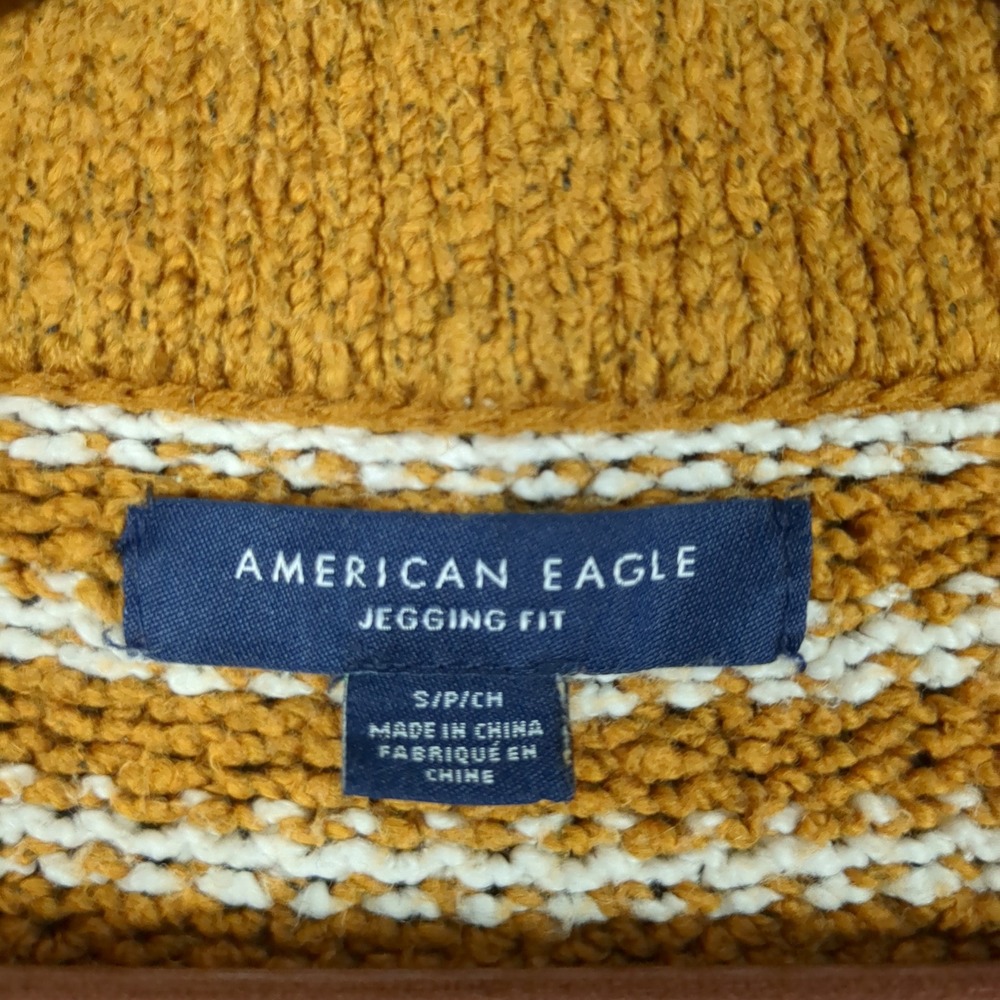 American Eagle Mustard Yellow Striped Henley Sweater Jegging Fit Womens Small - Picture 8 of 11